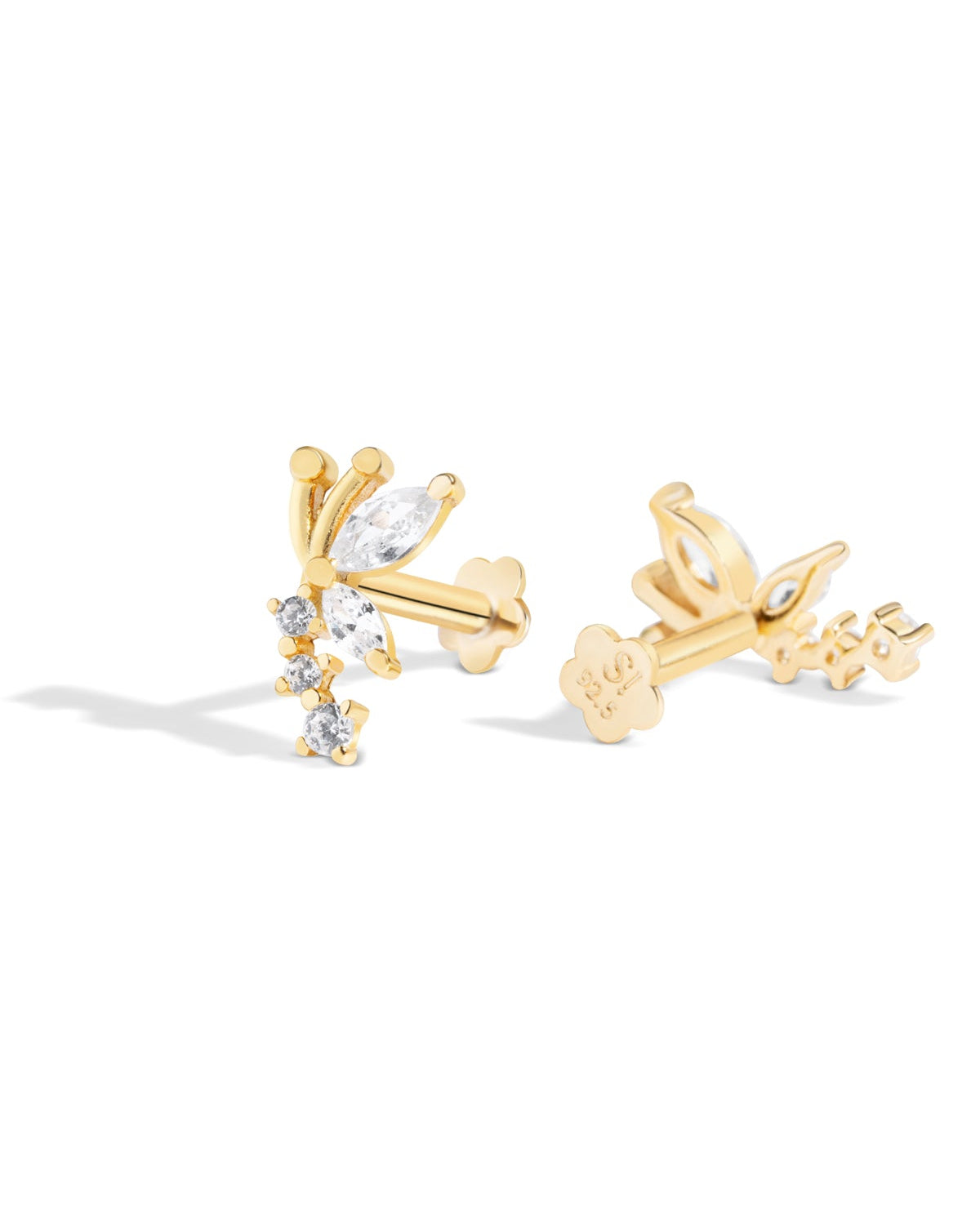 Butterfly Wing Climber Stud – 14K Gold Plated Flat Back Studs