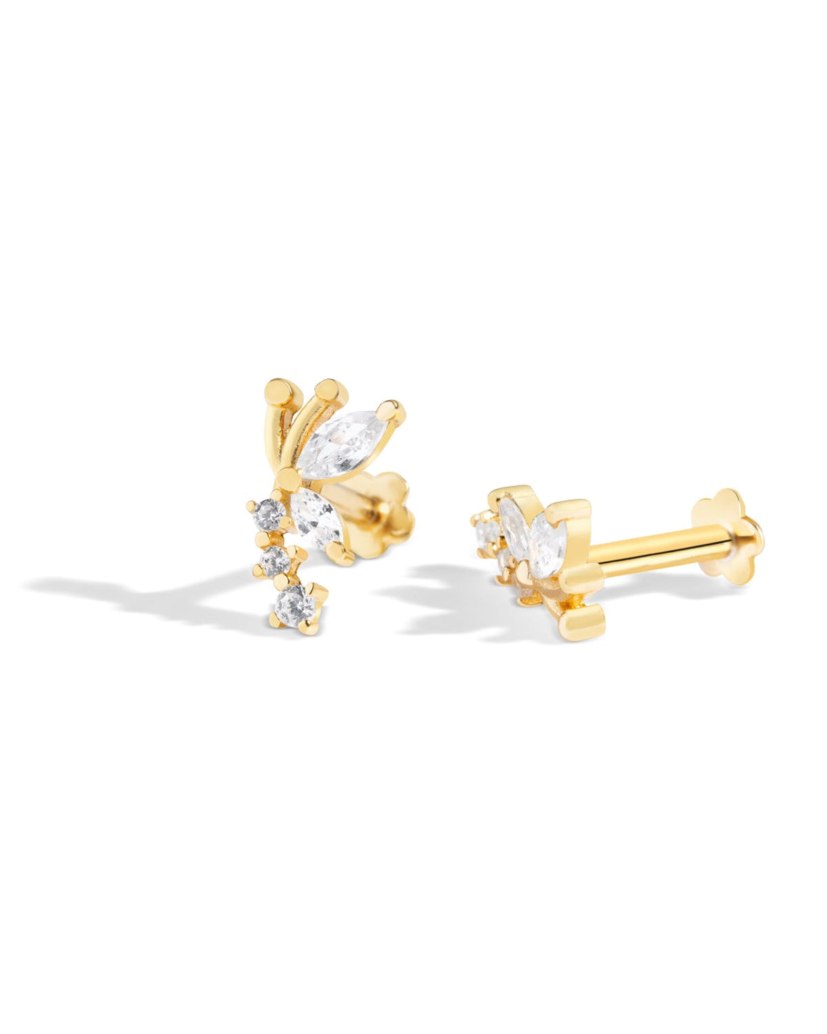 Butterfly Wing Climber Stud – 14K Gold Plated Flat Back Studs