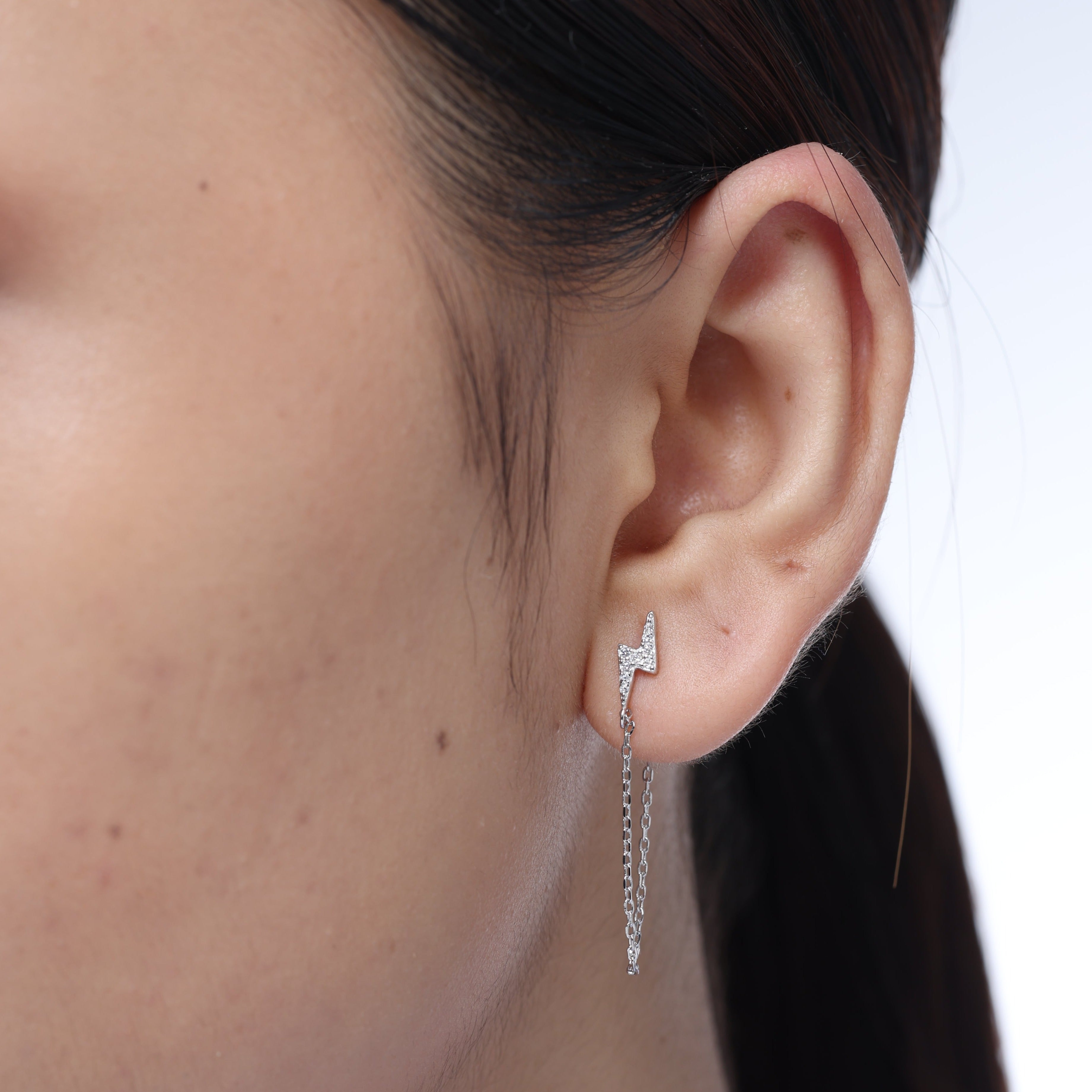 Diamond Flower Chain Wrap Stud Earring with Dangle | MARIA TASH