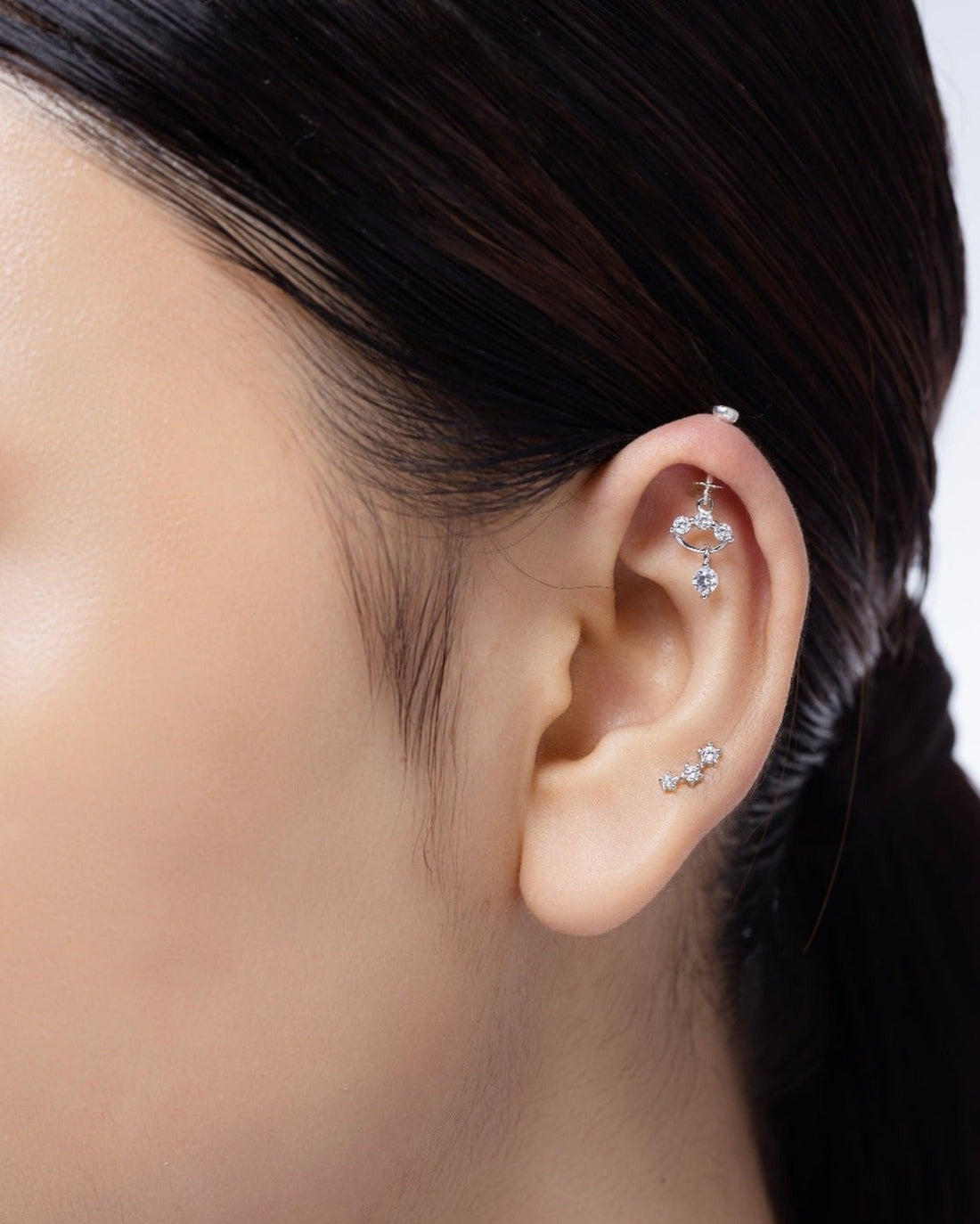 Tri Zirconia Climber Stud Earrings