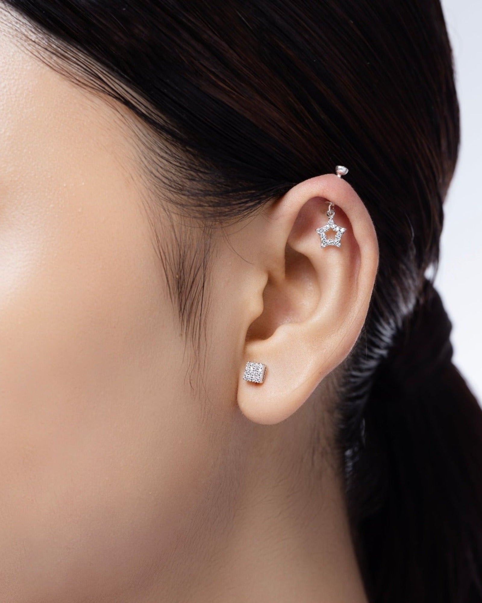Square paved zirconia stud pair