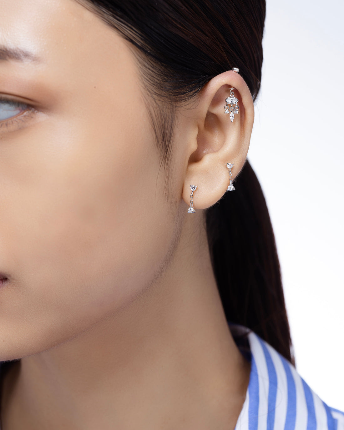 Zircon Shedding Eye Screw Helix Hanging Earrings