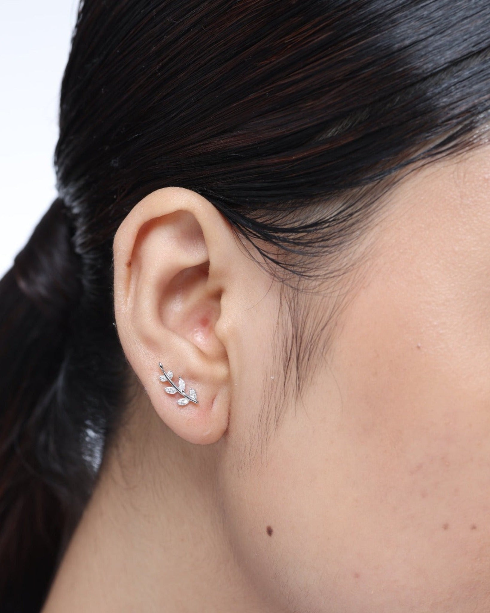 Luxury zircon paved leaf - Pair