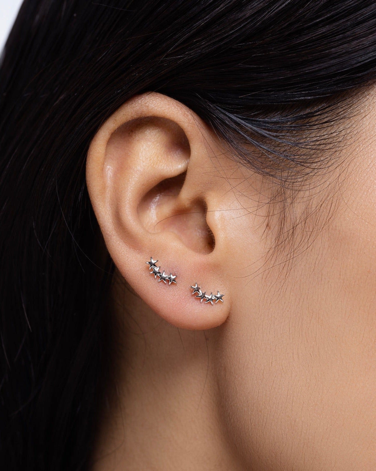 Dainty five star cluster climber/stud earring set - Pair