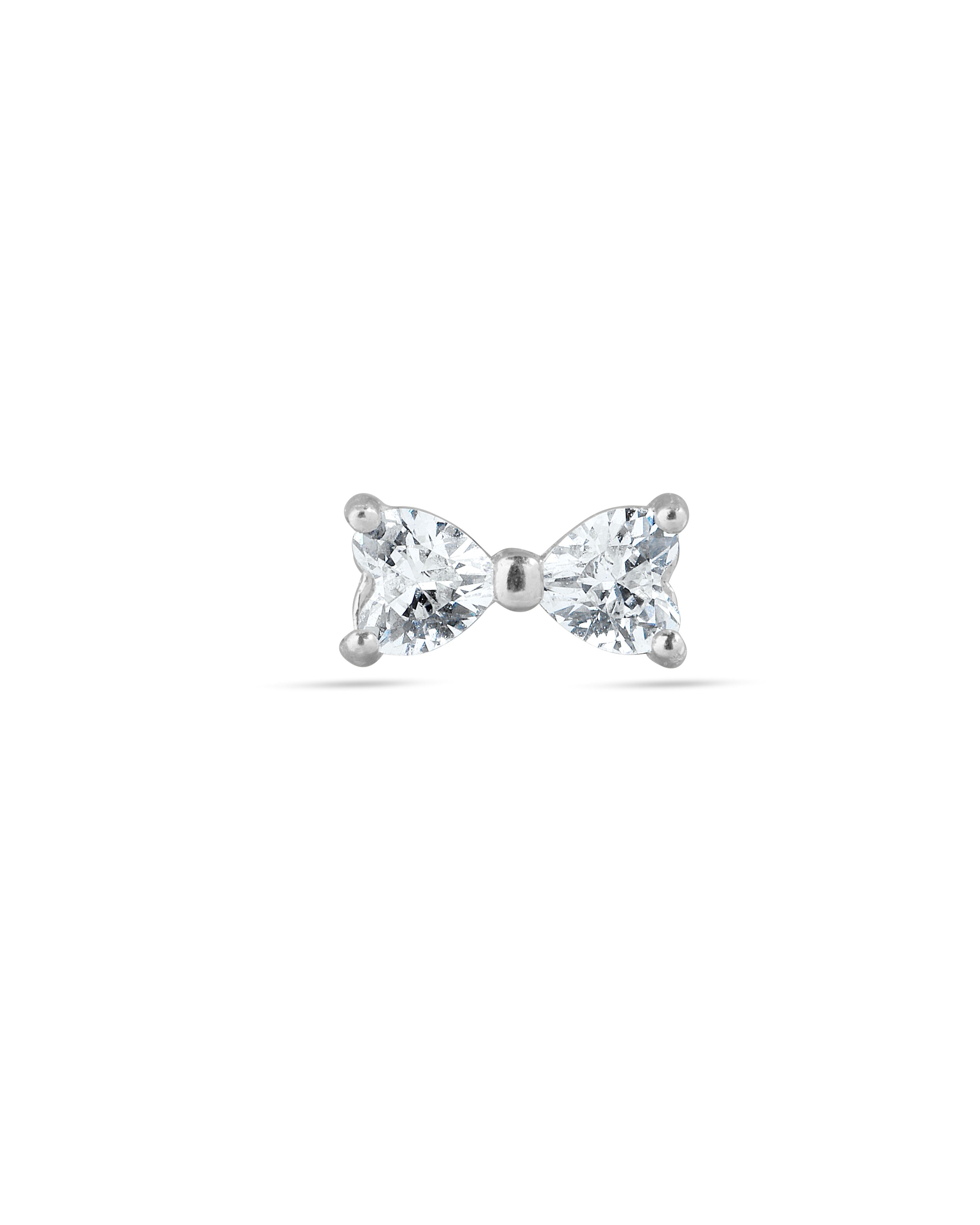Minimal two stone bow earring stud - Pair