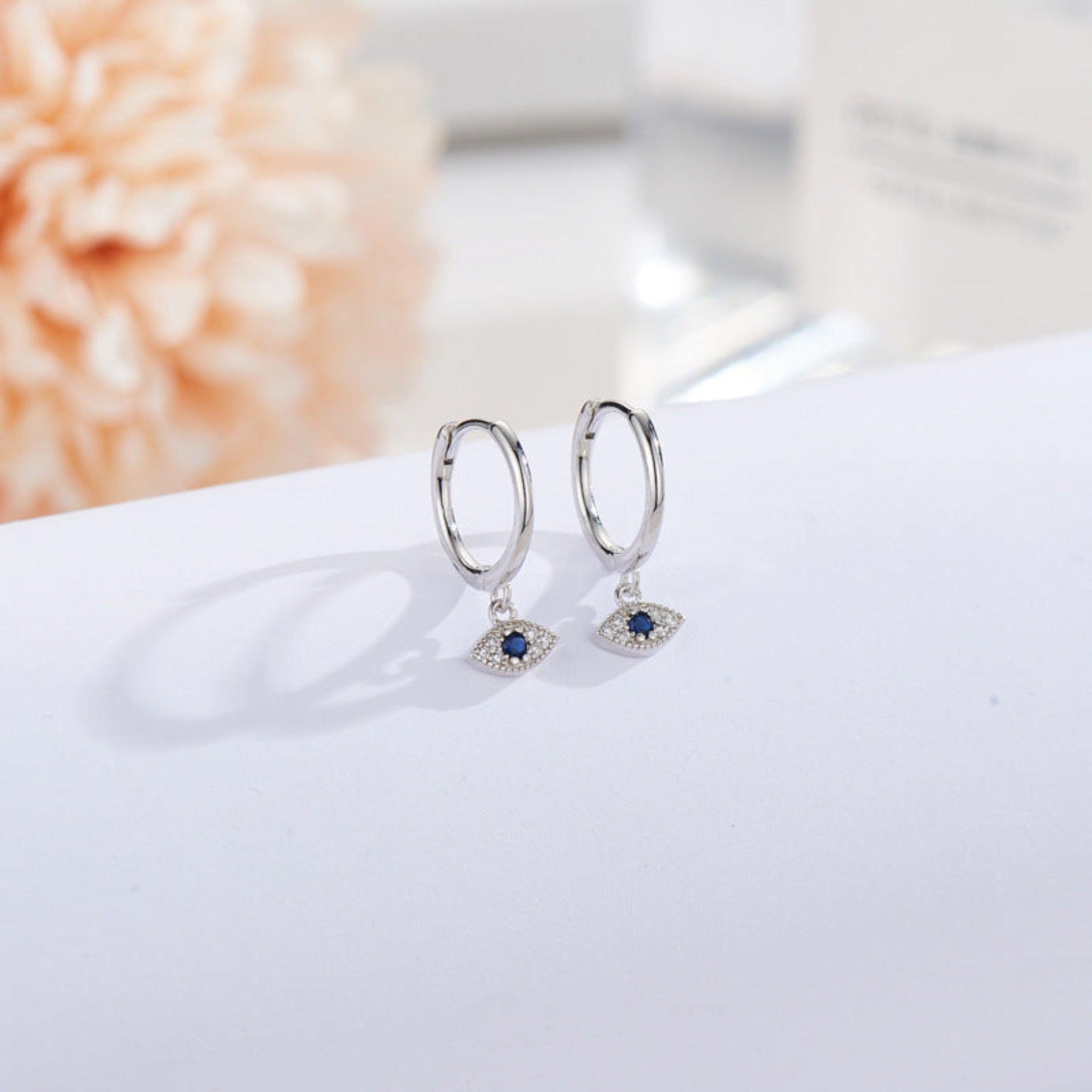 Evil eye charm hoop - Pair