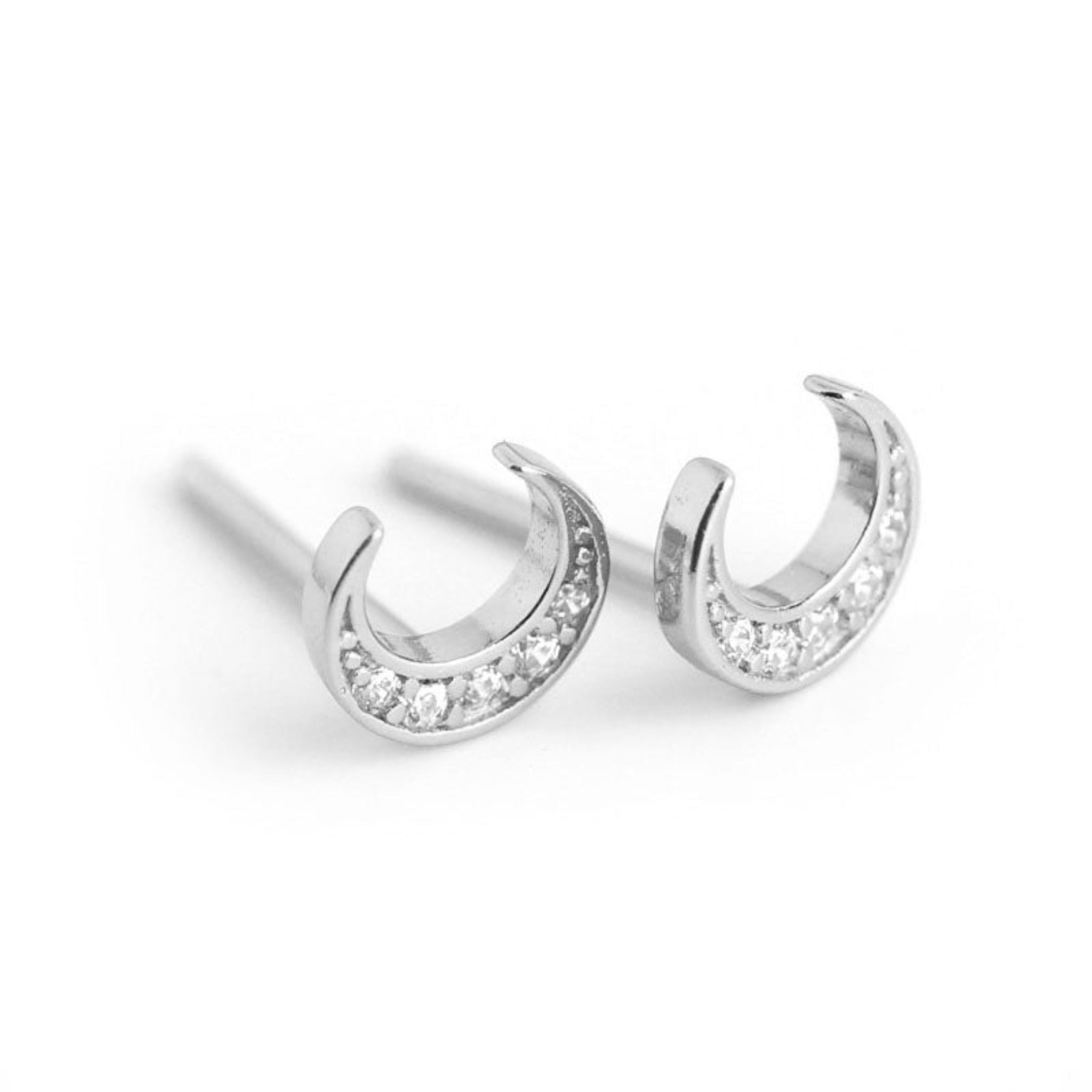 Zirconia crescent moon stud earring - Pair