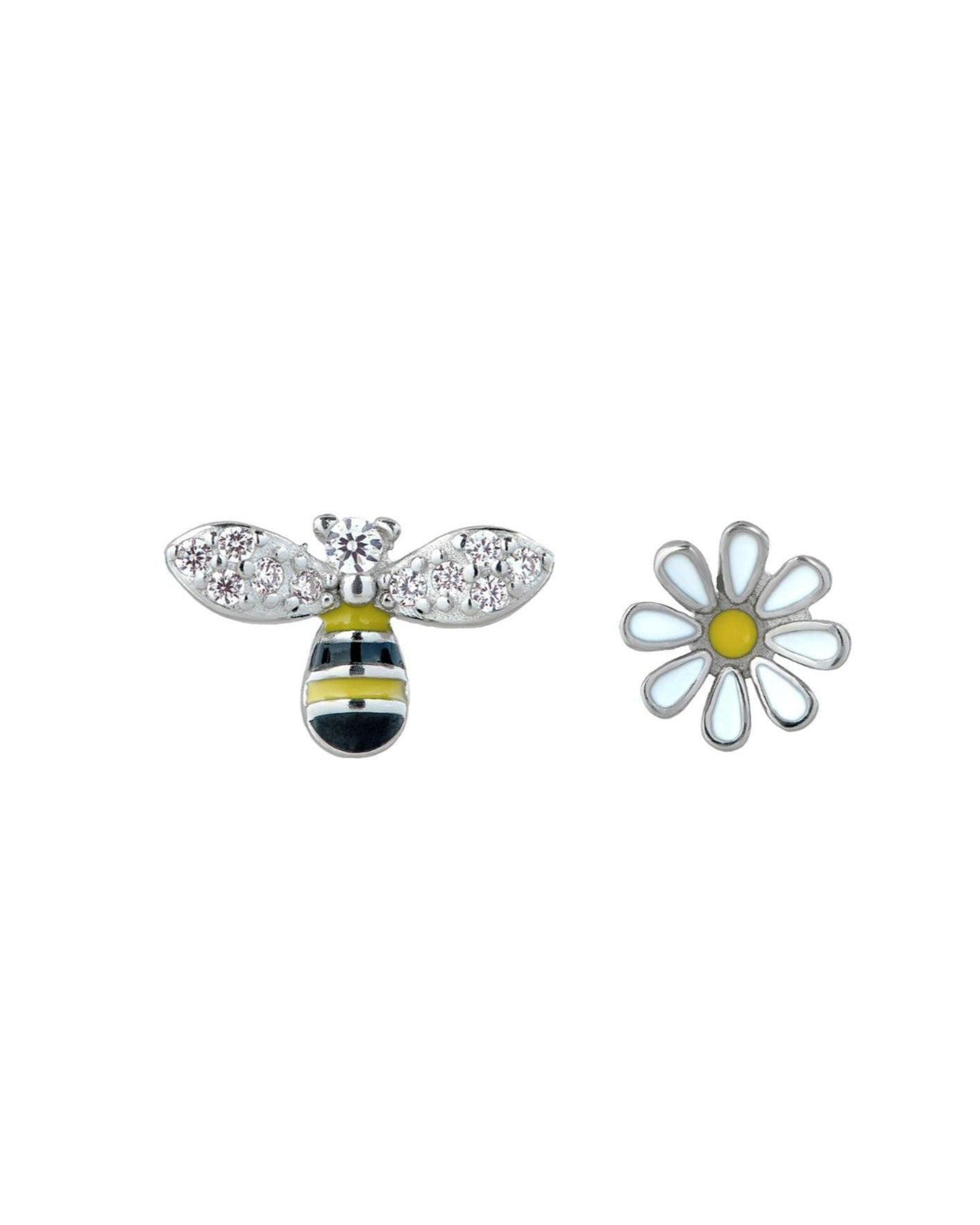 Mismatched bee and flower stud earring - Pair