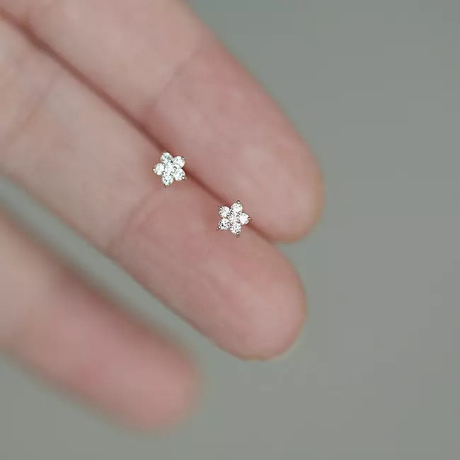 "In-Hand Display of Five-Petal Flower Stud Earrings in Sterling Silver"