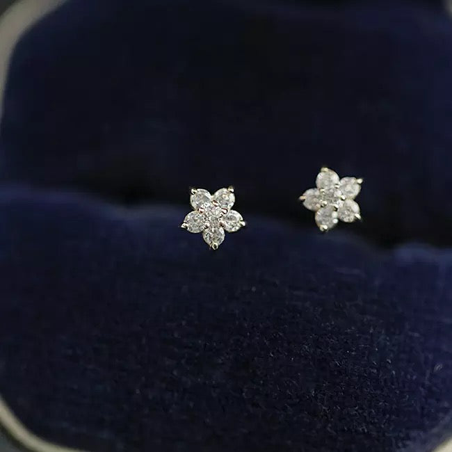 "Sterling Silver Five-Petal Flower Stud Earrings on Display - Natural Beauty in Jewelry"