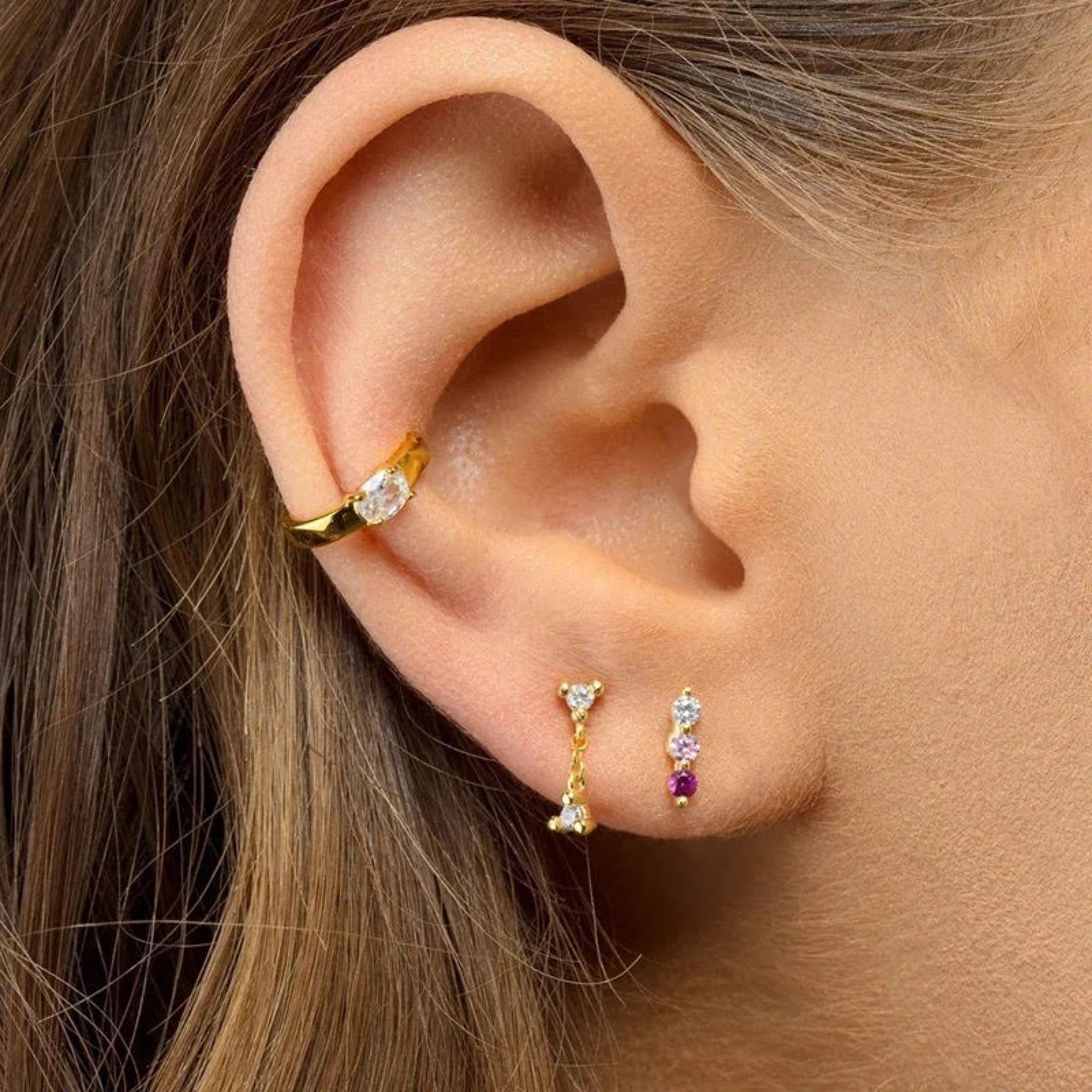 Double Zircon dangler stud earring  - Pair