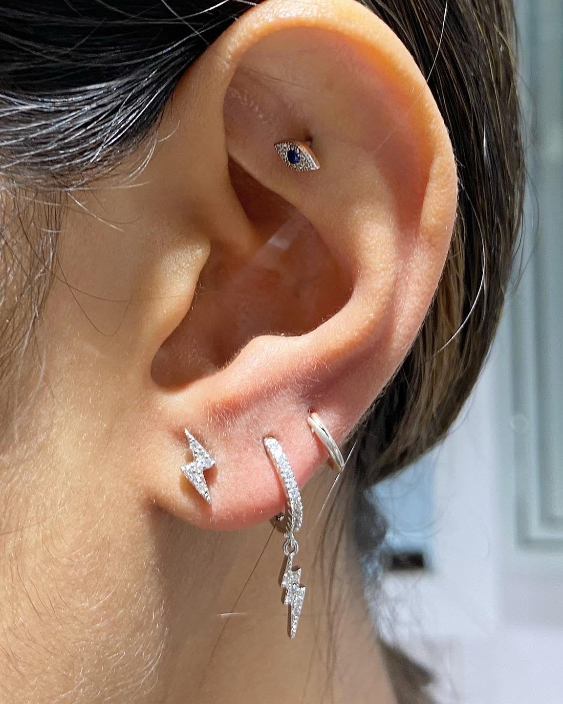 Zircon paved thunder lightning stud - Pair