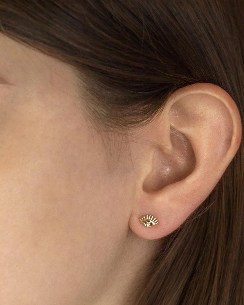 Dainty evil eye stud pair